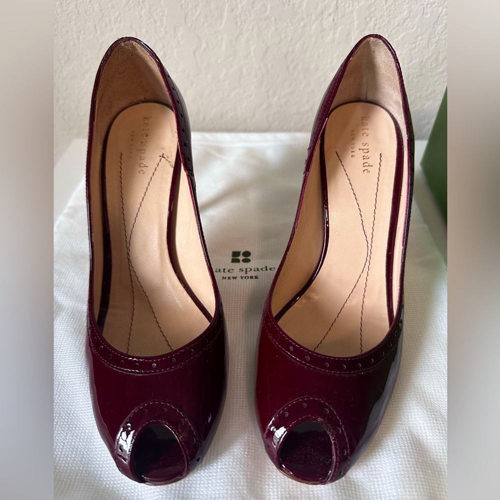 Kate Spade Burgundy Peep Toe Pumps US Size 6.5
